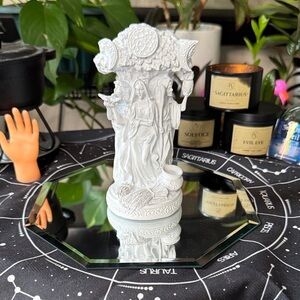 Celtic Sacred Moon Triple Goddess Mother Maiden Crone Under Tree of Life Statue